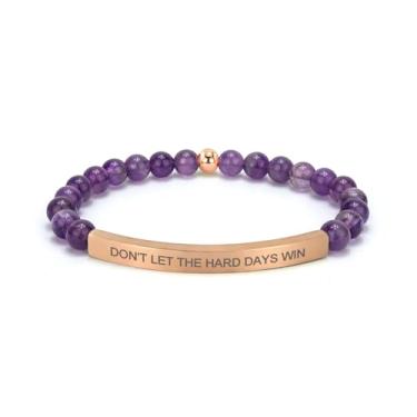 Imagem de cusurlove Pulseira de ametista cristã para mulheres, joias de versículo bíblico banhado a ouro 18K, presente de fé religiosa inspiradora, joia das escrituras para encorajamento e força, Medium