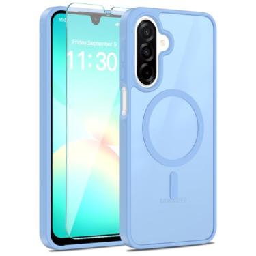 Imagem de Muntinfe Capa magnética para Samsung Galaxy A16 5G, com [protetor de tela de vidro temperado][compatível com MagSafe] [grau militar à prova de choque] Capa de telefone fina translúcida fosca para A16