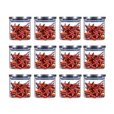 Imagem de Kit 12 Pote De Vidro Porta Mantimentos Condimentos Tampa Inox Hermétic