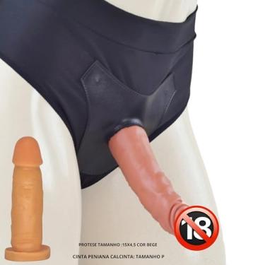 Imagem de Kit Com Cinta peniana Cintaralho Calcinta Estilo Cueca Splex Strap On Confortável Tamanho P Ao GG +Pênis De Borracha Realístico Prótese de Silicone Dildo Consolo Capa Peniana Brinquedo Adulto Feminino Masculino Penis Macio Grande vários Tamanhos (PROTESE:15X4,5 BEGE, TAMANHO CALCINTA: P)