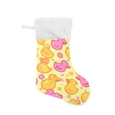 Imagem de ATTX Meias de Natal de patos rosa amarelos, suportes de presente brancos de pelúcia para decorações de festas de fim de ano (17,7 polegadas, pacote com 2) #213