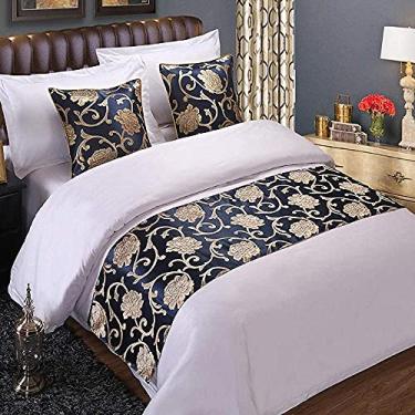 Imagem de HSTANGKY Cachecol de cama de hotel luxuoso cetim jacquard toalha de cama moderna colcha decorativa sem desbotamento proteção de cama para solteiro queen king tamanho azul||50 x 180 cm para cama de 1,2