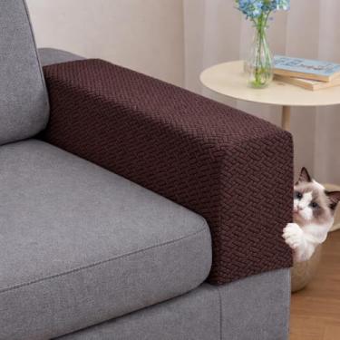 Imagem de Capas de braço de sofá, conjunto de 2, capas de apoio de braço de poliéster elástico, protetor de móveis antiderrapante e lavável (textura marrom, médio (conjunto de 2))