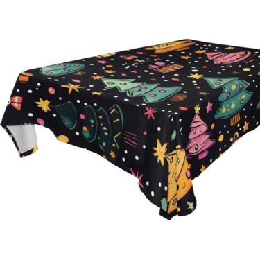 Imagem de Blueangle Toalha de mesa com desenho animado de árvores de Natal – Toalha de mesa retangular de poliéster impermeável e resistente a manchas para ambientes internos e externos, 152 x 274 cm (587)
