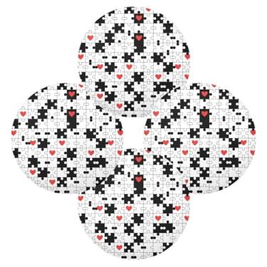 Imagem de Wassud Jogo americano conjunto de 4 peças de quebra-cabeça tapetes redondos para cozinha e jantar tapetes laváveis resistentes ao calor decoração de mesa 39 cm