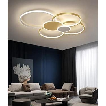 Imagem de Luminária de teto LED criativa em formato de anel, moderna, para sala de estar, com controle remoto, dimerizável, lustre com cúpula de metal e acrílico, ideal para quarto, cozinha, sala de j