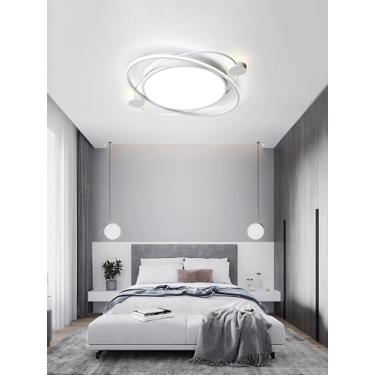 Imagem de Luminária de teto LED moderna e regulável com controle remoto, design criativo em metal e acrílico para quarto, sala de estar (branca, 53 cm).