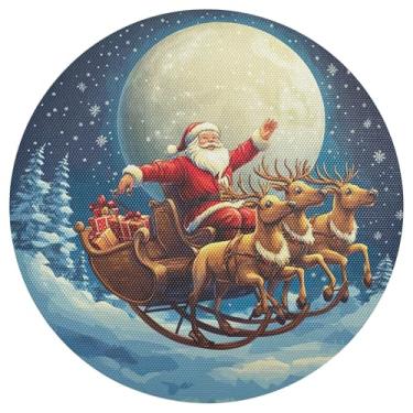 Imagem de xigua Jogo americano redondo de Natal Papai Noel, conjunto de 6, tapete de mesa redondo antiderrapante resistente ao calor, tapetes de mesa de 48 cm para decoração de cozinha, jantar e festa
