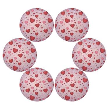 Imagem de Wassud Jogo americano conjunto de 6 tapetes redondos de corações vermelhos dourados para cozinha e jantar, tapetes laváveis e resistentes ao calor, decoração de mesa 39 cm