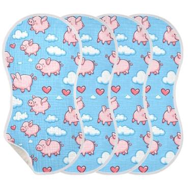 Imagem de Wassud Panos de musselina com estampa de porco voador, 1 pacote com babadores de algodão, toalha de rosto absorventes e macios para arrotos para meninos e meninas recém-nascidos