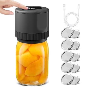 Imagem de Kit de Selador a Vácuo para Copo Mason Elétrico Sem Fio Automático Armazenamento Alimentos e Fermentação com Tampas Boca Larga Regular