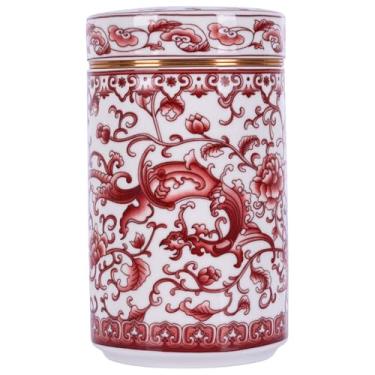Imagem de Porta-chá de porcelana azul e branco de 380 ml, pote de armazenamento de chá de cerâmica com tampa de parafuso de liga, jarra de gengibre esmaltada chinoiserie para açúcar, ervas, nozes, recipiente de
