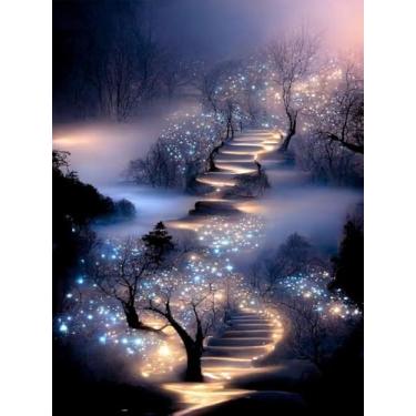 Imagem de NWQZBYHT Kits de pintura de diamante 5D para adultos, kits de arte de diamante de paisagem noturna para adultos, kits de pintura de pedras de árvore faça-você-mesmo para iniciantes e decoração de