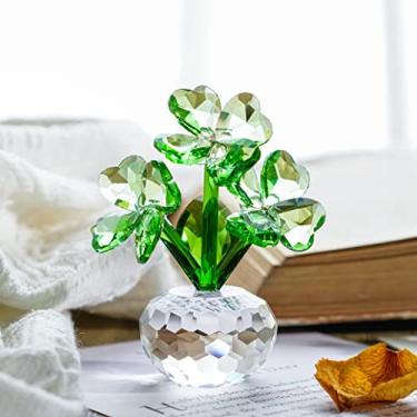 Imagem de QFkris Crystal Flower Dreams Estatueta de trevo de quatro folhas colecionáveis com enfeite de cristal de 9,4 cm, presente para o Dia de São Patrício, Ação de Graças, Dia dos Namorados