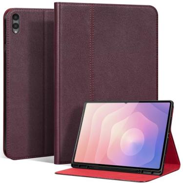 Imagem de XFYKJIN Capa para Samsung Galaxy Tab S11 Ultra de 14,6 polegadas 2025, fólio empresarial de couro genuíno de flor integral com suporte para S Pen, à prova de choque de nível militar, despertar
