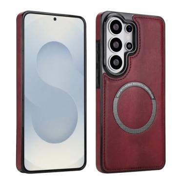 Imagem de Capa magnética ultrafina para carregamento sem fio Samsung Galaxy S26, capa híbrida fina com anel magnético para carregador sem fio, suporte magnético para carro e carteira, capa protetora à prova de