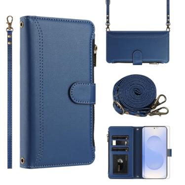 Imagem de Asuwish Capa de telefone para Samsung Galaxy S24/S25 5G Capa carteira com protetor de tela de vidro temperado transversal de couro flip zíper suporte para cartão de crédito celular S 24 24S 25 25S G5