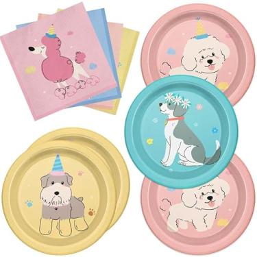 Imagem de CRINSLY 48 peças de decorações de festa de cachorro descartáveis pratos e guardanapos temáticos de aniversário de cachorro suprimentos de festa decorações de aniversário de cachorro