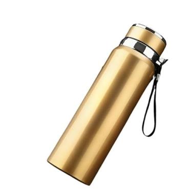 Imagem de Garrafa Térmica Parede Dupla Copo De Água A Vácuo Com Infusor Prata De Água E Cordão Portáti(Ouro,1000ml)