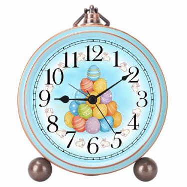 Imagem de Maxspace Despertador fofo ovo de Páscoa de 13,15 cm, silencioso sem tique-taque azul analógico e relógios de mesa operados por bateria com vidro HD, decoração de coelho para quarto e sala de estar