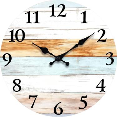 Imagem de EZXZZ Relógio de parede retrô rústico e estilo praia pequeno de 20 cm - Relógio decorativo silencioso sem tique-taque operado por bateria para cozinha, casa, quarto e escritório
