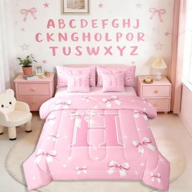 Imagem de Erosebridal Jogo de cama fofa de princesa feminina em uma bolsa, 7 peças, com inicial Kawaii, para crianças, meninos, meninas, fantasia, gravata borboleta estrelada, conjunto de lençol com laço e