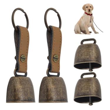 Imagem de MovFlax Conjunto de 2 sinos de couro para coleira de cachorro com botões de pressão de liberação rápida, sinos de treinamento para coleira de cachorro/acessórios de pingente de animal de estimação com