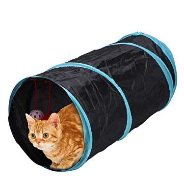 Imagem de SIWOTED Dobrável Poliéster Pet Cat Túnel Tubos Brinquedo com Crinkle Crackle Papel Olho Mágico Chocalho Bola Jogar Feliz