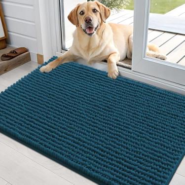Imagem de OLANLY Tapete de porta de cachorro para patas enlameadas 91 x 61 cm, capacho de lama de chenille ultra absorvente, antiderrapante, lavável e com armadilha de sujeira para entrada interna, tapetes