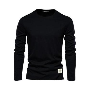 Imagem de Camiseta Masculina De Manga Longa 100% Algodão Casual De Primavera Alt