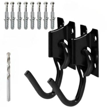 Imagem de Kit Gancho Armador De Rede De Balanço Aço Com 8 Parafusos E Buchas + Broca(Gancho+Paraf/Bucha+Broca(Preto)