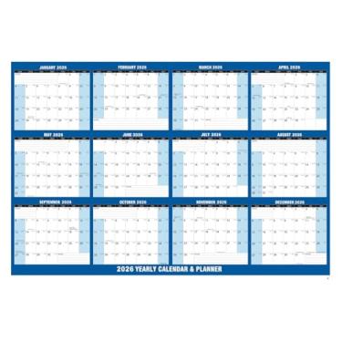 Imagem de Calendário de parede anual apagável a seco 2026 para pendurar 61 x 86 cm, planejador anual reutilizável de grande formato para escritório em casa