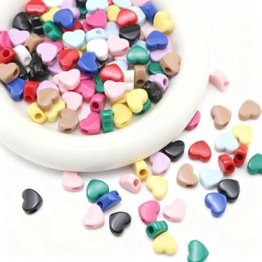 Imagem de 200 peças Juimtien contas de coração de acrílico coloridas amuletos de coração para fazer joias, brincos faça você mesmo, pulseiras, colares, chaveiros artesanais-B