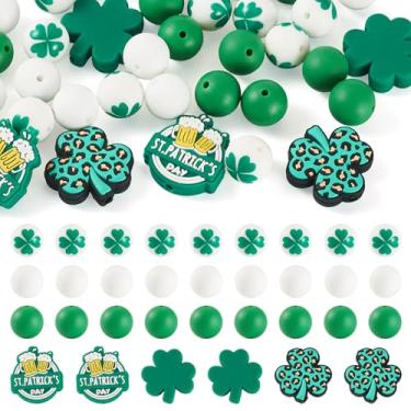Imagem de Magibeads 36 peças de contas de silicone do dia de São Patrício trevo da sorte verde contas de silicone faça você mesmo colar pulseira brinco chaveiros caneta de miçangas dia de São Patrício DIY