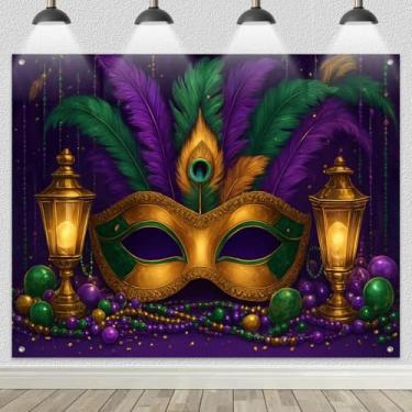 Imagem de BlissYard 2,4 x 1,8 m, máscara de carnaval, cenário fotográfico, colorido, contas de penas, fundo para festivais, celebrações, festas, eventos, exibição de palco, faixa de fotos