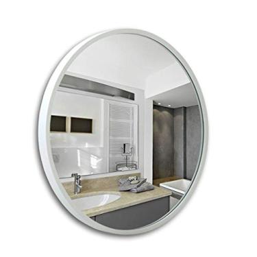 Imagem de U5GAAALPPQ9 Espelho de maquiagem redondo para pendurar na parede 70 x 80 cm branco montado na parede espelho circular espelho de barbear de madeira espelho de parede grande limpo