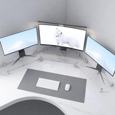 Imagem de Suporte de monitor de canto acrílico para mesa de computador para 3 monitores, suporte de mesa de escritório transparente para laptop/impressora, elevador de armazenamento de monitor de canto largo