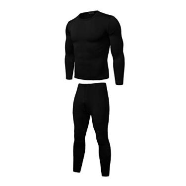 Imagem de 3FLQOOPP Conjuntos de pijama masculino e feminino inverno quente veludo interior roupa íntima térmica para adulto conjunto de pijama de manga longa (cor: cinza tamanho: XX-grande) (preto X)