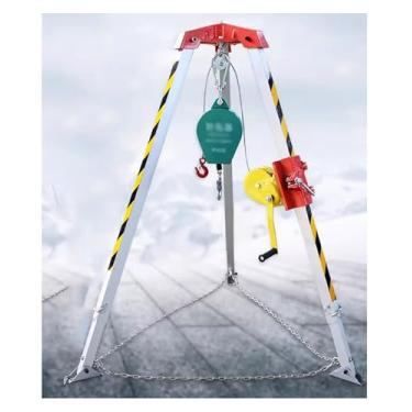 Imagem de ZDJZMGZ Túneis/Pipelines/Wellhead Kit de tripé de resgate de emergência, talha de tripé portátil com pernas esticáveis de 1,8 m e cabo de 98FT e proteção contra quedas, equipamento de levantamento e