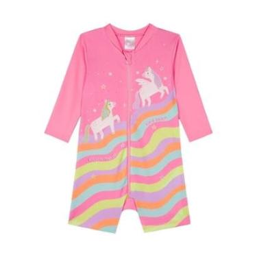 Imagem de Macacão Bebê Menina Unicórnio Proteção Uv 50+ Kukiê Rosa-Feminino