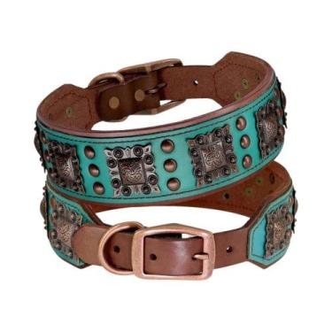 Imagem de Coleira De Cão Em Couro Legítimo Com Espinhos Ajustável Para Cães Médi