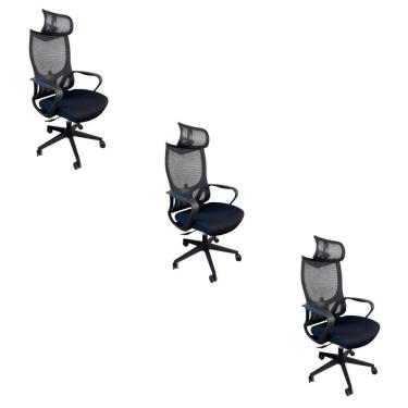 Imagem de Kit 3 Cadeiras De Escritório Presidente Ergonômica Oficial Corporativa Verona Apoio Nuca