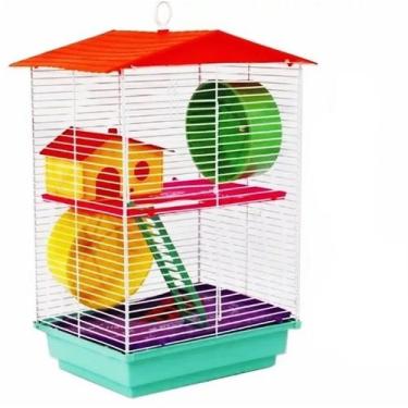 Imagem de Gaiola Para Hamster Roedores 2 Andares Teto Plástico Colorida Completa