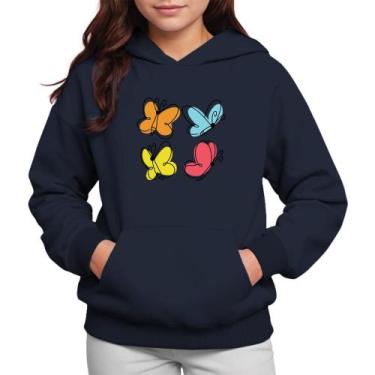 Imagem de Moletom Infantil Canguru Menina Estampa Borboletas - Samcro, 4, Marinh