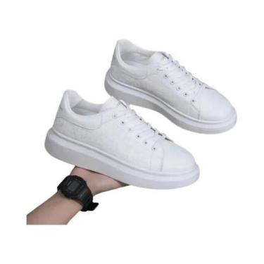 Imagem de Tênis Casual Masculino De Couro Com Cadarço E Sola Grossa Versátil 202