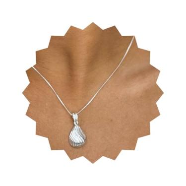 Imagem de ROHNES Colar Feminino Folheado a Prata 925, Gota com Textura Ondulada, Metal, Prata