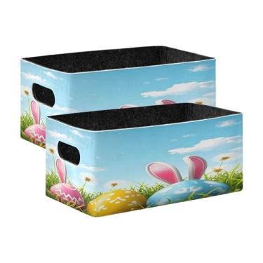 Imagem de xigua Conjunto de 2 caixas de armazenamento de ovos de Páscoa, cubo de armazenamento dobrável, organizador de cestas de armazenamento para livros, prateleiras, armário, lavanderia, berçário