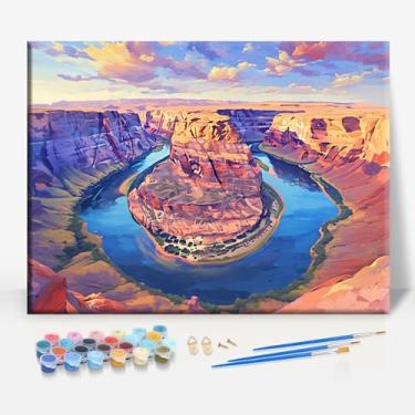 Imagem de HORSESHOE BEND SUNSET ARIZONA Tela emoldurada DIY Kit de pintura por números bar café caverna sala de casa parede banheiro varanda pátio decoração presente, 40,6 x 30,5 cm