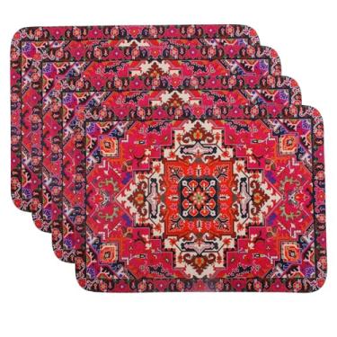 Imagem de RGHSZ Jogo americano Boho, jogo americano com 4, jogo americano para mesa redonda, decoração de cozinha boho, jogo americano de silicone para jantar, resistente a manchas, protetor de bancada, tapete