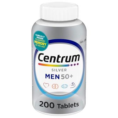 Imagem de Centrum Multivitamínico prateado para homens 50 Plus, suplemento multivitamínico multivitamínico com vitamina D3, vitaminas B e zinco, sem glúten, ingredientes não OGM - 200 unidades